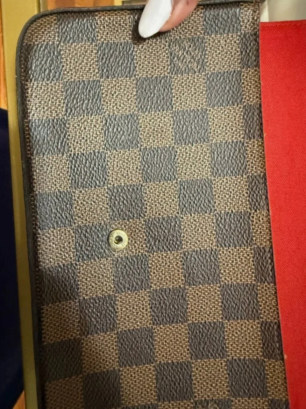 Louis Vuitton Damier Ebene Felicie with Red Wallet Insert Gold Chain Strap